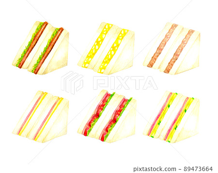 Triangle sandwich illustration set Hand-painted watercolor illustration material collection of food and cafe menu 89473664