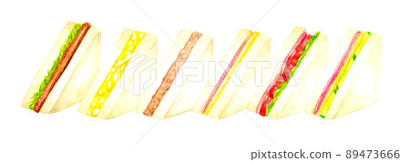 三角形三明治插圖集 手繪水彩插圖素材收集食物和咖啡廳菜單 89473666