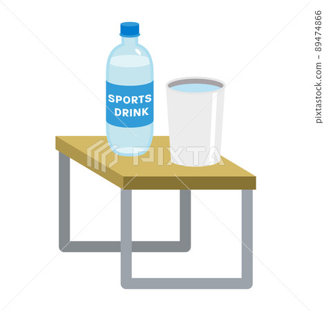 Drinks placed on the side table-PET bottles and tumblers for sports drinks 89474866