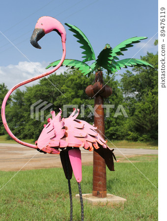 Pink Flamingo and Palm Tree Garden Ornaments 89476119