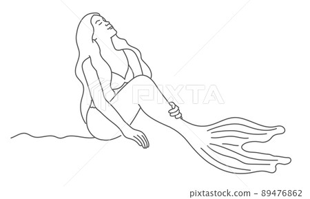 Sea underwater fantasy creature with tail and long hair. Sea underwater fantasy creature with tail and long hair. 89476862