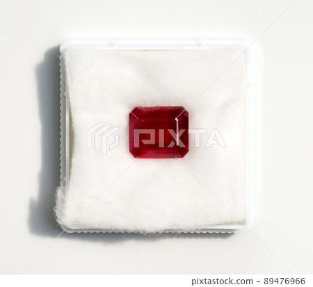 Close up square shape Ruby stone in jewel box. 89476966