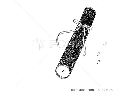 Illustration of a diploma round tube and cherry blossom petals Illustration of a diploma round tube and cherry blossom petals 89477020