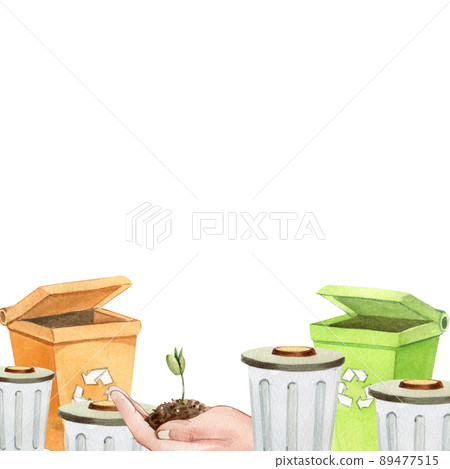 Green ecology symbols. Eco friendly related icons.frame watercolor 89477515