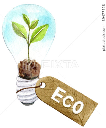 Green ecology symbols. Eco friendly related icons. watercolor Green ecology symbols. Eco friendly related icons. watercolor 89477528