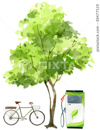 Green ecology symbols. Eco friendly related icons. watercolor 89477529