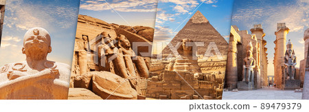 Karnak Temple, Abu Simbel Complex, the Sphinx and Pyramids, Luxor temple, beautiful collage of famous sights of Egypt 89479379