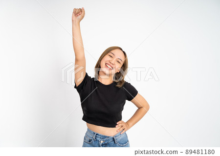 woman stand cross hand with unhappy sad face on isolated woman stand cross hand with unhappy sad face on isolated 89481180