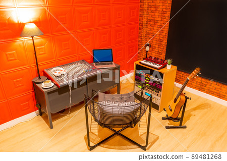 music studio corner in living room. casual home studio in asian contemporary style 89481268