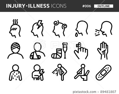 與傷害/疾病相關的線型圖標集_006 89481807