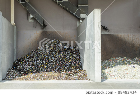 Collection of empty bottles at the garbage disposal site 89482434