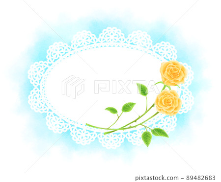 Yellow rose oval lace frame background light blue 89482683