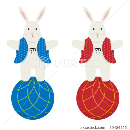 Illustration of two ball-riding rabbits Illustration of two ball-riding rabbits 89484355