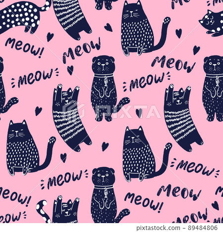 Seamless pattern with funny cats, cute doodle seamless background for kids and baby textile design. Seamless pattern with funny cats, cute doodle seamless background for kids and baby textile design. 89484806