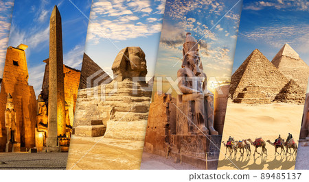 Luxor and Giza views in one collage of Egypt 89485137