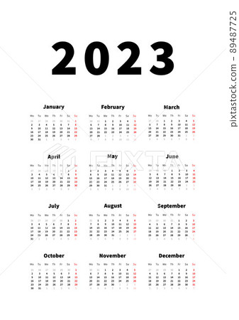 2023 year simple vertical calendar in english language, typographic calendar isolated on white 2023 year simple vertical calendar in english language, typographic calendar isolated on white 89487725