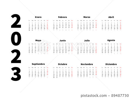 2023 year simple horizontal calendar in spanish language, typographic calendar isolated on white 2023 year simple horizontal calendar in spanish language, typographic calendar isolated on white 89487730
