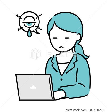 操作個人電腦 女性女商人 操作個人電腦 辦公桌工作 我可以做辦公桌工作 眼睛疲倦 89490276