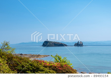 [Wakinosawa Taijima, Shimokita Peninsula, Aomori Prefecture] The uninhabited island that resembles a sea bream in the Shimokita Geopark is called Taijima. 89493154