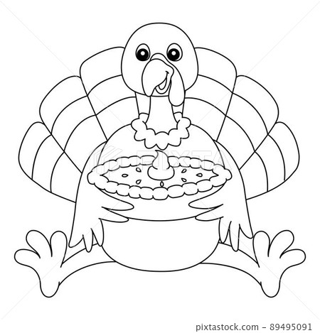 Thanksgiving Turkey Holding Pie Isolated Coloring Thanksgiving Turkey Holding Pie Isolated Coloring 89495091