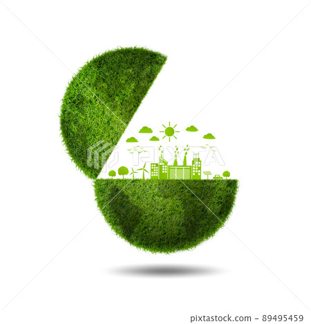 Green planet earth covered with grass. Earth day, Sustainable development, World environment day Green planet earth covered with grass. Earth day, Sustainable development, World environment day 89495459