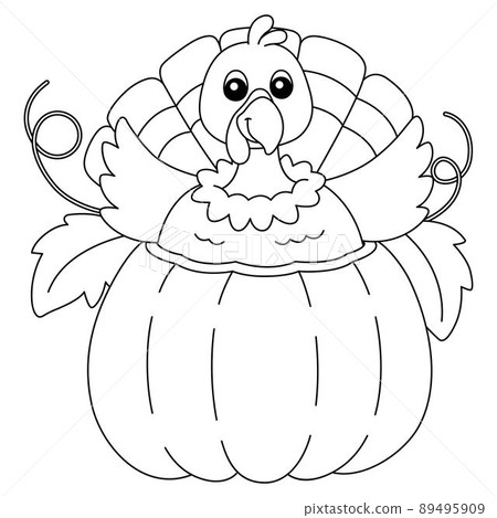 Thanksgiving Turkey In Pumpkin Isolated Coloring 89495909