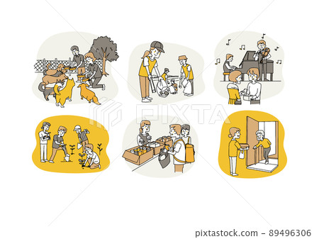 A set of volunteers and people who actively participate in philanthropy, a warm handwritten person 89496306
