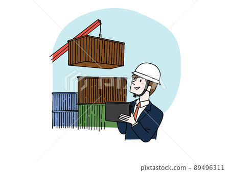 一個抓集裝箱行李的人 一個用T解決方案控制物流的溫暖手寫的人 89496311