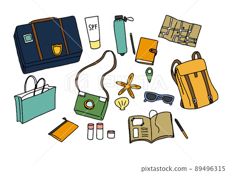 Goods illustration set for comfortable travel Warm handwritten accessories Goods illustration set for comfortable travel Warm handwritten accessories 89496315