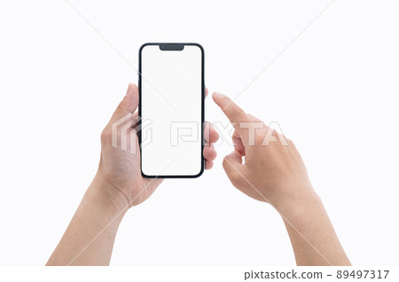 Hands of a man with a smartphone 89497317