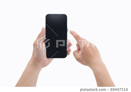 Hands of a man with a smartphone 89497318