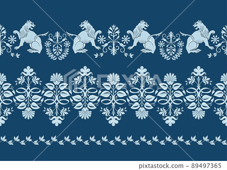 Byzantine traditional historical motifs of animals, birds, 89497365