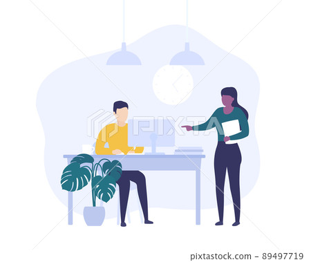 supervisor and employe working at computer, vector supervisor and employe working at computer, vector 89497719