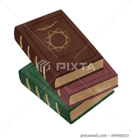 Illustrations of cute old books piled up 89498023