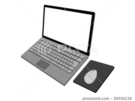 Laptop and mouse illustration from diagonally right Laptop and mouse illustration from diagonally right 89500236