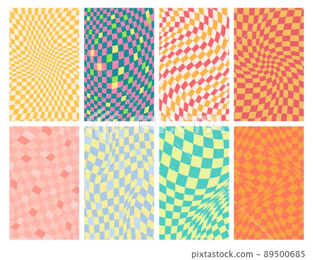 Groovy grid. Wavy psychedelic background, 70s swirl texture and trippy grids vector set. Groovy grid. Wavy psychedelic background, 70s swirl texture and trippy grids vector set. 89500685