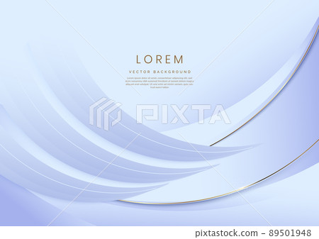 Abstract 3d light blue background with gold lines curved wavy sparkle with copy space for text. Luxury style template design. 89501948