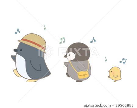 Illustration of penguins and chicks taking a walk 89502995