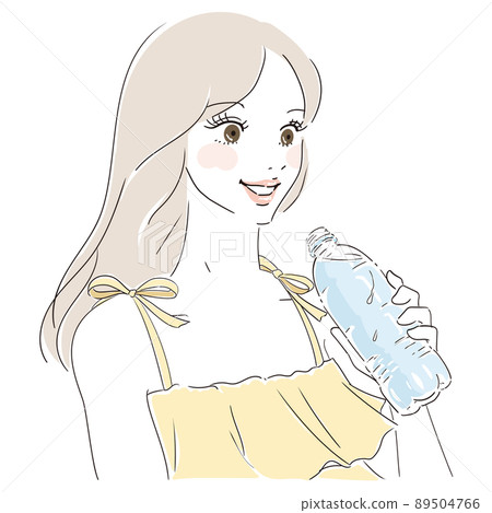 Cute woman with long hair drinking water from a plastic bottle Cute woman with long hair drinking water from a plastic bottle 89504766