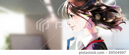 職業女性插圖背景辦公室的簡介，無季節，帶文件和肩帶 89504997