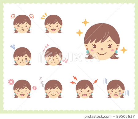 女性情緒的情緒面部圖標集 90 89505637