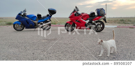 Landscape road and two motorbikes Landscape road and two motorbikes 89508107