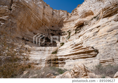 Trail head of the Canyon of Ein Avdat National Park, oasis in the Negev Desert, Southern Israel, Text is Trail head of the Canyon of Ein Avdat National Park, oasis in the Negev Desert, Southern Israel, Text is 89509627