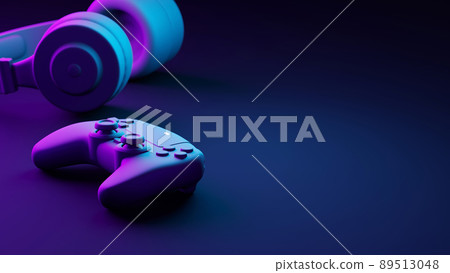 Gamepad and headphones with copy space 3D render - Stock Illustration ...