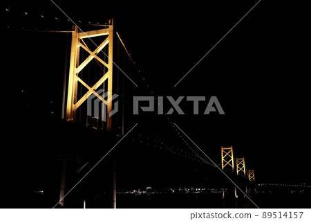 Illuminated Setoo Bridge from Yoshima PA on the Kagawa prefecture side 89514157