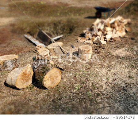 在田野裡砍木頭 89514178