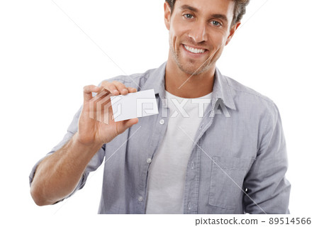 Ive got a business card. Portrait of a handsome man holding up a business card of copyspace. Ive got a business card. Portrait of a handsome man holding up a business card of copyspace. 89514566