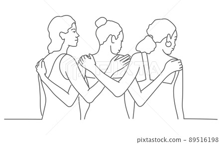 Back view of three women supporting each other. 89516198