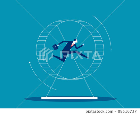 Business person running on hamster wheel. Pointless energy waste without future perspective and growth Business person running on hamster wheel. Pointless energy waste without future perspective and growth 89516737