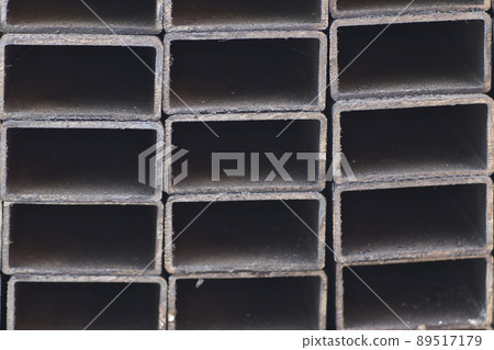 Metal profile pipe of rectangular cross section in packs at the warehouse of metal products 89517179